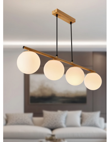 CANDELLUX Carrine lampa wisząca drewniany 4x40W E14 klosz biały 34-37442