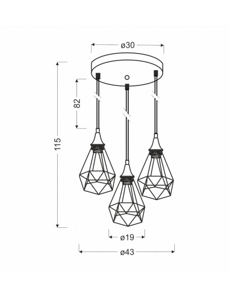 CANDELLUX GRAF LAMPA WISZĄCA TALERZ 3X60W E27 CZARNY 33-62918