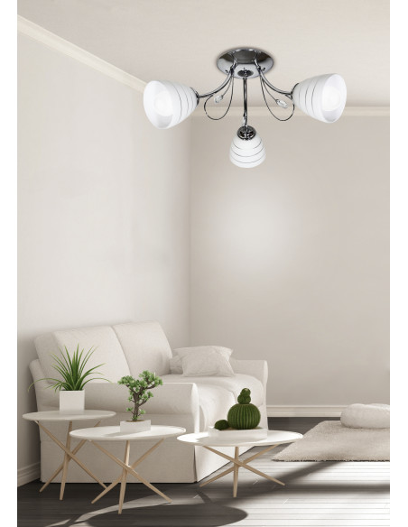 CANDELLUX SIMPLI LAMPA WISZĄCA 3*40W E27  CHROM  Z KRYSZTAŁKIEM+KLOSZ Z PASKIEM 33-63847