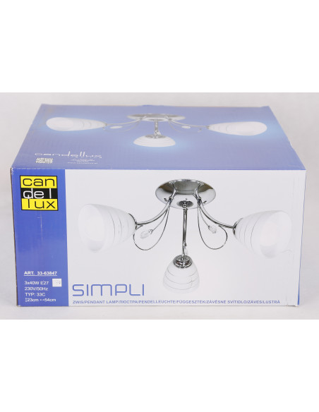 CANDELLUX SIMPLI LAMPA WISZĄCA 3*40W E27  CHROM  Z KRYSZTAŁKIEM+KLOSZ Z PASKIEM 33-63847