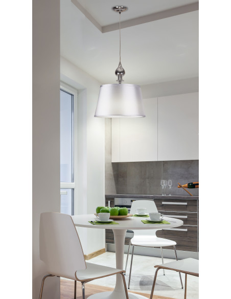CANDELLUX PRIMA LAMPA WISZĄCA CHROMOWY 1X60 E27 ABAŻUR SREBRNY 31-03690