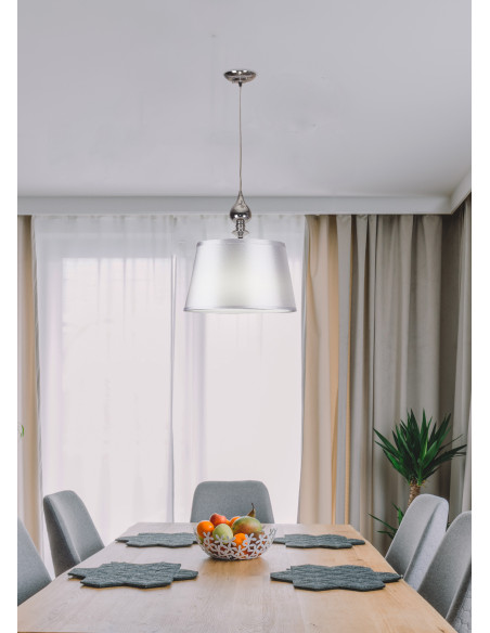 CANDELLUX PRIMA LAMPA WISZĄCA CHROMOWY 1X60 E27 ABAŻUR SREBRNY 31-03690