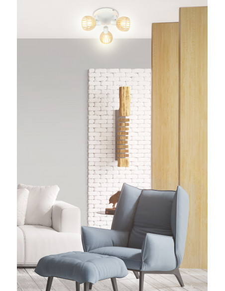 CANDELLUX ATARRI LAMPA SUFITOWA PLAFON 3X25W E14 BIAŁY+DREWNO 98-68118