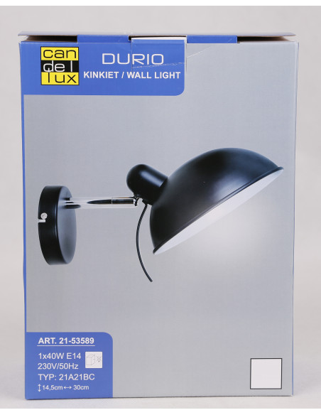 CANDELLUX DURIO LAMPA KINKIET 1X40W E14 CZARNY 21-53589