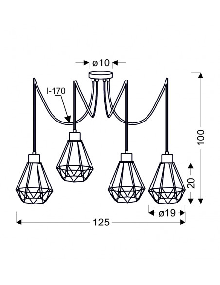CANDELLUX Primo p lampa wisząca czarny+złoty 4x60w e27 klosz czarny 34-00309