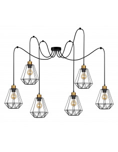 CANDELLUX Primo p lampa wisząca czarny+złoty 6x60w e27 klosz czarny 36-00316