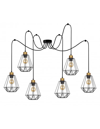CANDELLUX Primo p lampa wisząca czarny+złoty 6x60w e27 klosz czarny 36-00316
