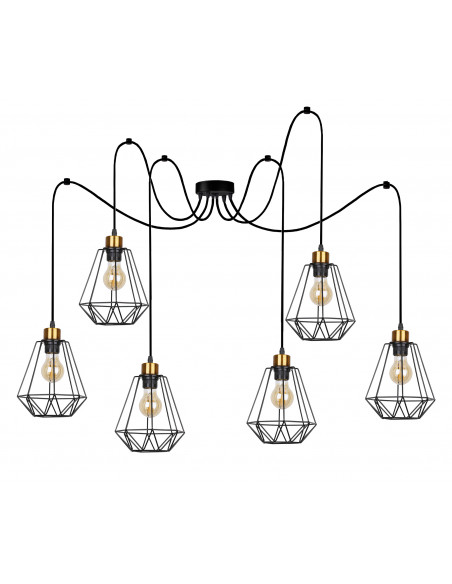 CANDELLUX Primo p lampa wisząca czarny+złoty 6x60w e27 klosz czarny 36-00316