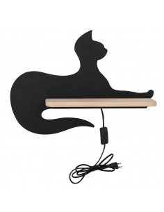 CANDELLUX CAT LAMPA KINKIET ŚCIENNY 5W LED IQ KIDS Z PRZEWODEM Z WŁ. I WTYCZKĄ SIEDZĄCY CZARNY 21-26002