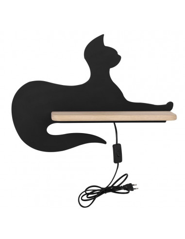 CANDELLUX CAT LAMPA KINKIET ŚCIENNY 5W LED IQ KIDS Z PRZEWODEM Z WŁ. I WTYCZKĄ SIEDZĄCY CZARNY 21-26002