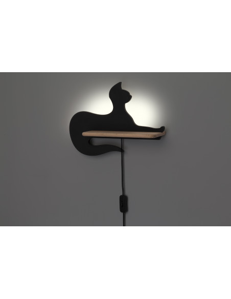CANDELLUX CAT LAMPA KINKIET ŚCIENNY 5W LED IQ KIDS Z PRZEWODEM Z WŁ. I WTYCZKĄ SIEDZĄCY CZARNY 21-26002