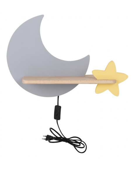 CANDELLUX MOON LAMPA KINKIET ŚCIENNY 5W LED IQ KIDS Z PRZEWODEM Z WŁ. I WTYCZKĄ  SZARY+ZŁOTY 21-75727