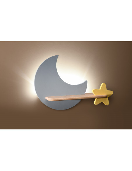 CANDELLUX MOON LAMPA KINKIET ŚCIENNY 5W LED IQ KIDS Z PRZEWODEM Z WŁ. I WTYCZKĄ  SZARY+ZŁOTY 21-75727