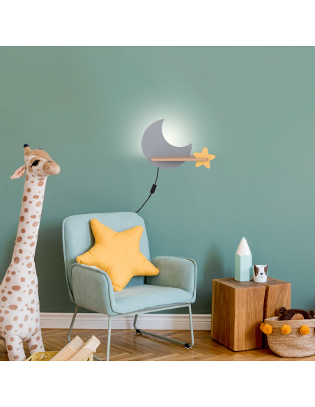 CANDELLUX MOON LAMPA KINKIET ŚCIENNY 5W LED IQ KIDS Z PRZEWODEM Z WŁ. I WTYCZKĄ  SZARY+ZŁOTY 21-75727