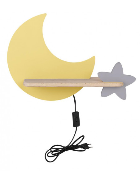 CANDELLUX MOON LAMPA KINKIET ŚCIENNY 5W LED IQ KIDS Z PRZEWODEM Z WŁ. I WTYCZKĄ ZŁOTY+SZARY 21-84460
