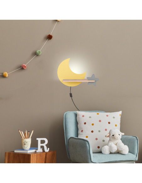 CANDELLUX MOON LAMPA KINKIET ŚCIENNY 5W LED IQ KIDS Z PRZEWODEM Z WŁ. I WTYCZKĄ ZŁOTY+SZARY 21-84460