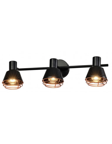 CANDELLUX Neria lampa sufitowa listwa czarny 3x40w e14 klosz miedziany 93-82572