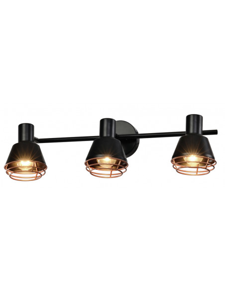 CANDELLUX Neria lampa sufitowa listwa czarny 3x40w e14 klosz miedziany 93-82572