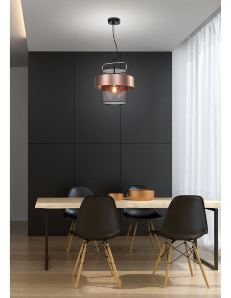 CANDELLUX Fiba lampa wisząca czarny 1x40w e27 klosz miedziano czarny 31-78490