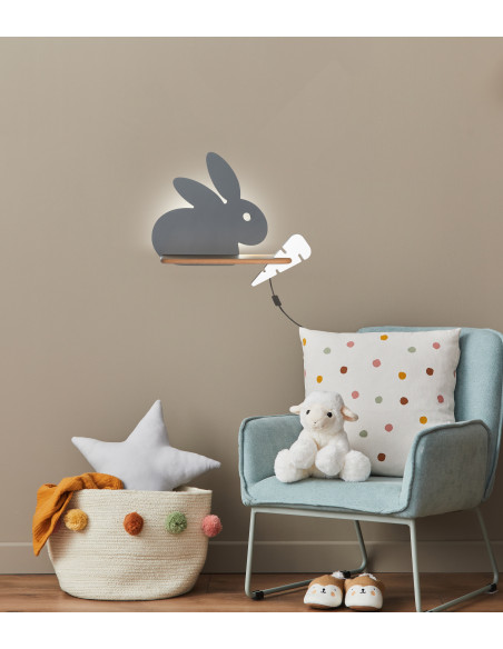 CANDELLUX RABIT LAMPA KINKIET 4W LED 4000K IQ KIDS Z PRZEWODEM Z WŁ. I WTYCZKĄ SZARY+BIAŁY 21-85184