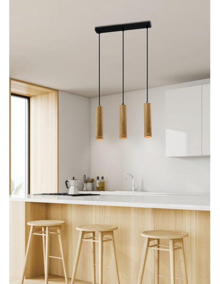 CANDELLUX Tubo lampa wisząca czarny 3x25w gu10 klosz 25cm drewniany 33-79138