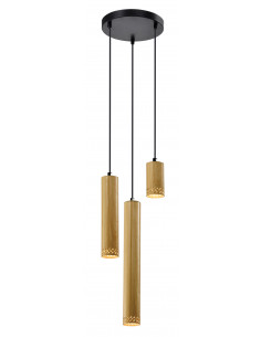 CANDELLUX Tubo lampa wisząca czarny talerz 3x25w gu10 klosz mix drewniany 33-79121