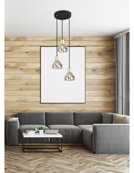 CANDELLUX LAMPA WISZĄCA GREGORY TALERZ CZARNY BRĄZ 3X40W E14 KLOSZ DYMIONY 33-78995