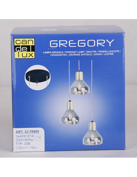 CANDELLUX LAMPA WISZĄCA GREGORY TALERZ CZARNY BRĄZ 3X40W E14 KLOSZ DYMIONY 33-78995