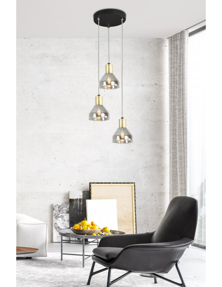 CANDELLUX LAMPA WISZĄCA GREGORY TALERZ CZARNY BRĄZ 3X40W E14 KLOSZ DYMIONY 33-78995