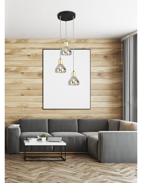 CANDELLUX LAMPA WISZĄCA GREGORY TALERZ CZARNY BRĄZ 3X40W E14 KLOSZ DYMIONY 33-78995