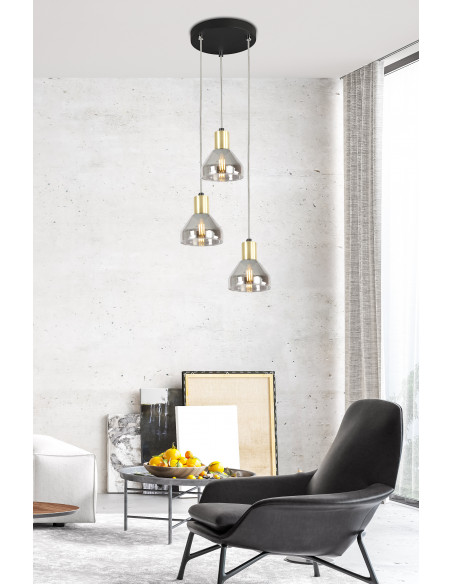 CANDELLUX LAMPA WISZĄCA GREGORY TALERZ CZARNY BRĄZ 3X40W E14 KLOSZ DYMIONY 33-78995