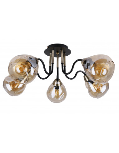 CANDELLUX Unica lampa sufitowa czarny+złoty 5x40w e27 klosz dymiony 35-00897