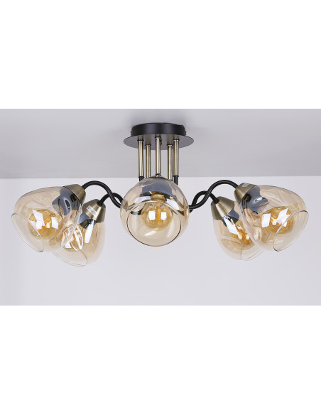 CANDELLUX Unica lampa sufitowa czarny+złoty 5x40w e27 klosz dymiony 35-00897