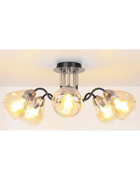 CANDELLUX Unica lampa sufitowa czarny+złoty 5x40w e27 klosz dymiony 35-00897