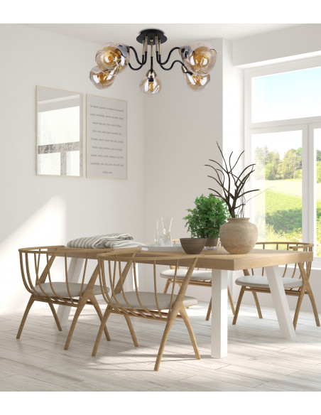 CANDELLUX Unica lampa sufitowa czarny+złoty 5x40w e27 klosz dymiony 35-00897