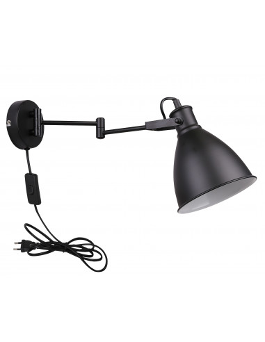 CANDELLUX Espera lampa kinkiet 1x40w e27 czarny z przewodem przył. z wtyczką i włącznikiem 21-85238