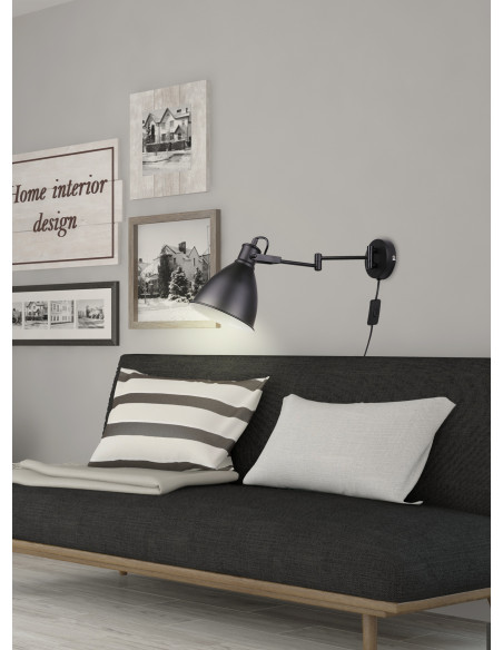 CANDELLUX Espera lampa kinkiet 1x40w e27 czarny z przewodem przył. z wtyczką i włącznikiem 21-85238