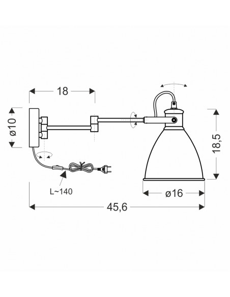 CANDELLUX Espera lampa kinkiet 1x40w e27 czarny z przewodem przył. z wtyczką i włącznikiem 21-85238