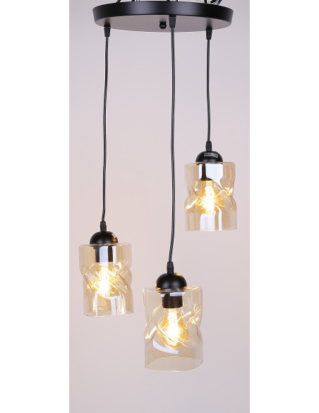 CANDELLUX Felis lampa wisząca talerz czarny 3x60w e27 klosz bursztynowy 33-00217