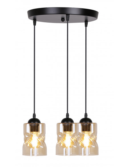 CANDELLUX Felis lampa wisząca talerz czarny 3x60w e27 klosz bursztynowy 33-00217