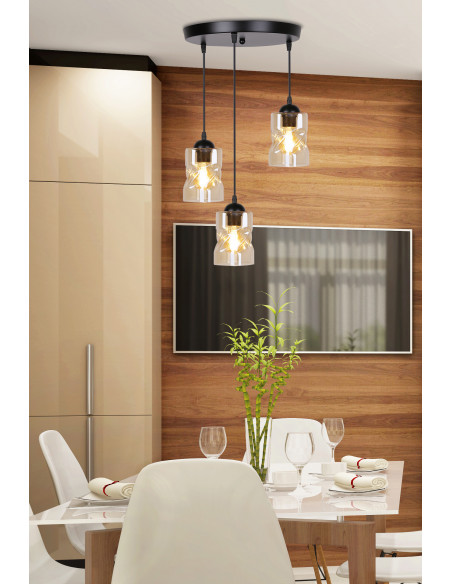 CANDELLUX Felis lampa wisząca talerz czarny 3x60w e27 klosz bursztynowy 33-00217