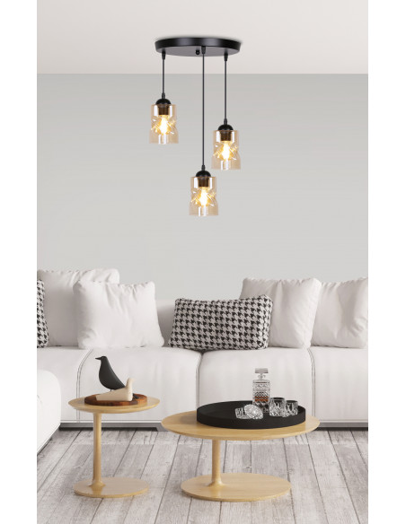 CANDELLUX Felis lampa wisząca talerz czarny 3x60w e27 klosz bursztynowy 33-00217