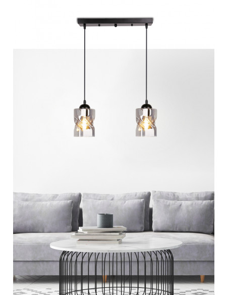 CANDELLUX Felis lampa wisząca czarny 2x60w e27 klosz dymiony 32-00132