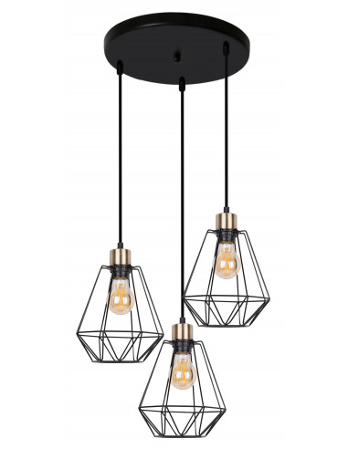 CANDELLUX PRIMO LAMPA WISZĄCA TALERZ CZARNY+PATYNA 3X60W E27 KLOSZ CZARNY 33-00323