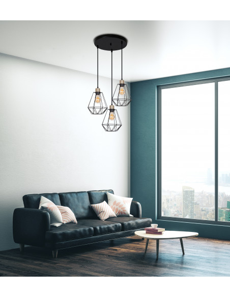 CANDELLUX PRIMO LAMPA WISZĄCA TALERZ CZARNY+PATYNA 3X60W E27 KLOSZ CZARNY 33-00323