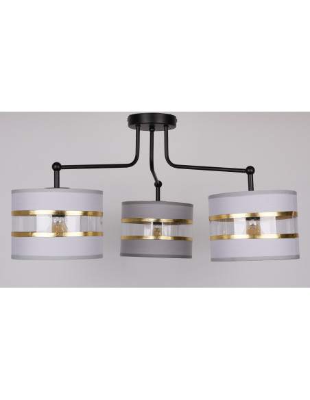 CANDELLUX Andy lampa wisząca czarny 3x40w e27 abażur szary+złoty 33-00514