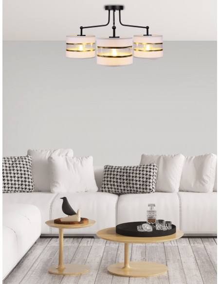 CANDELLUX Andy lampa wisząca czarny 3x40w e27 abażur szary+złoty 33-00514