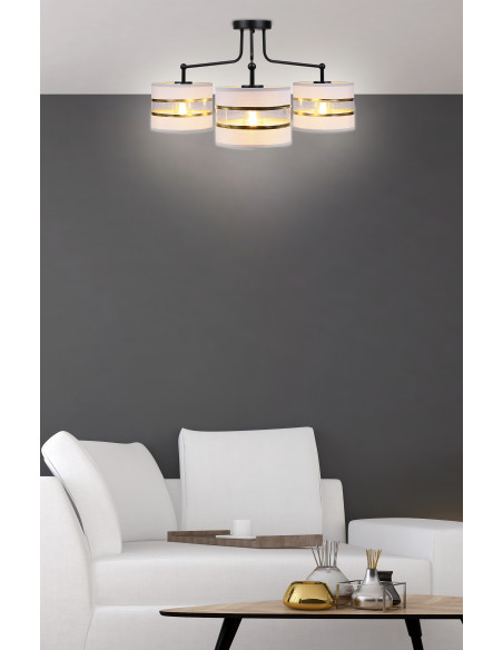CANDELLUX Andy lampa wisząca czarny 3x40w e27 abażur szary+złoty 33-00514