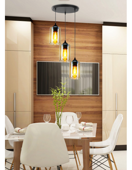 CANDELLUX Bistro lampa wisząca czarny talerz 3x40w e27 klosz brązowy 33-00576