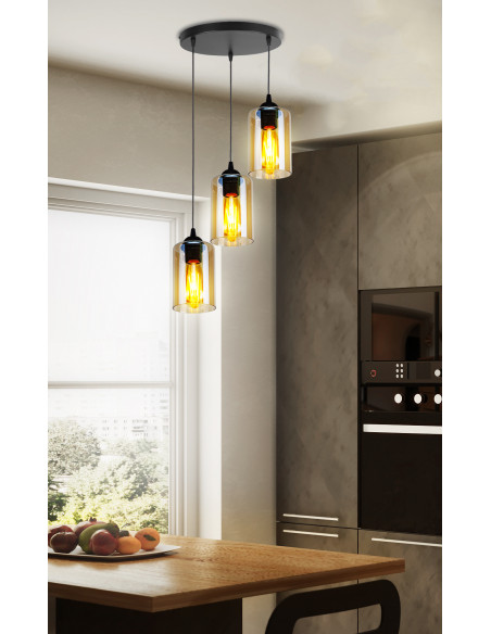 CANDELLUX Bistro lampa wisząca czarny talerz 3x40w e27 klosz brązowy 33-00576